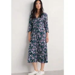 Seasalt Cornwall Chapelle 3/4 Sleeve Dress in GOTS-Certified Organic Cotton Jersey-Women Dresses