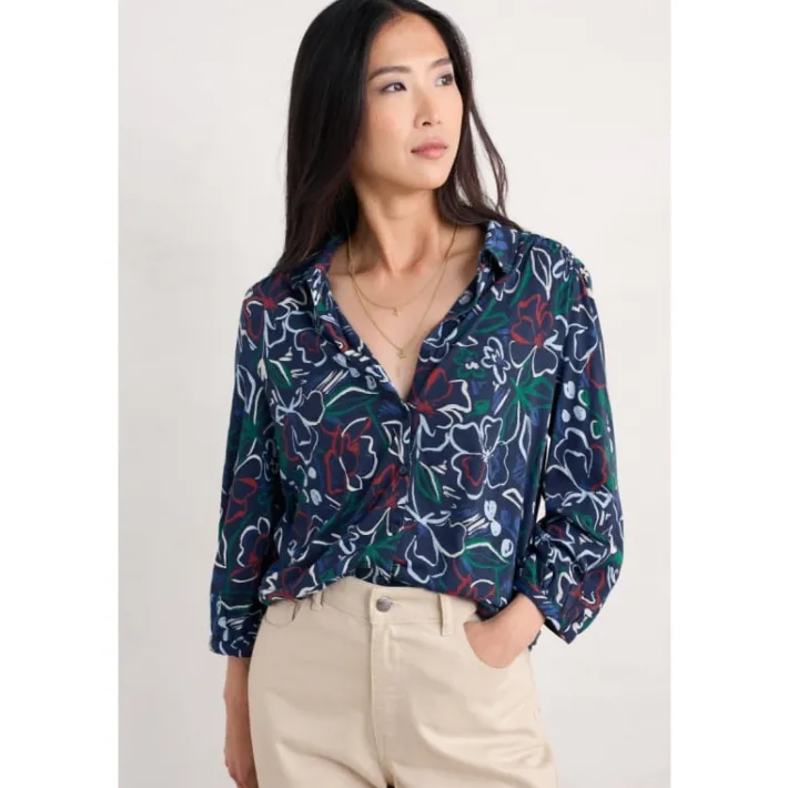 Seasalt Cornwall Embrace 3/4 Sleeve Jersey Shirt-Women Shirts & Blouses