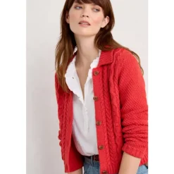 Seasalt Cornwall Forest Ridge Cable Knit Collared Cardigan-Women Knitwear