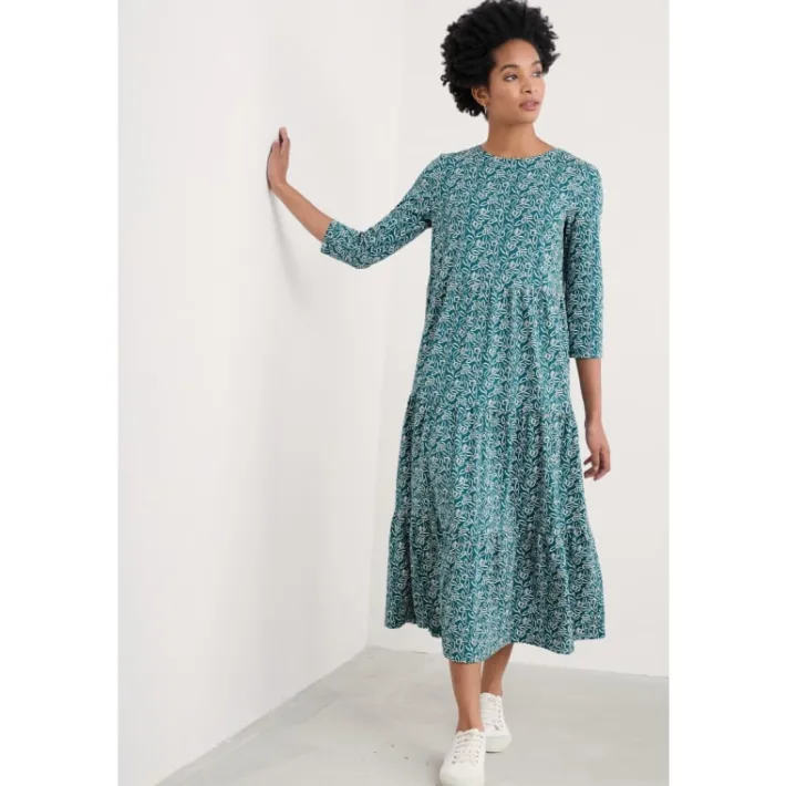 Seasalt Cornwall Line Strokes Tiered Dress in GOTS-Certified Organic Cotton Jersey-Women Dresses