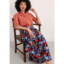 Seasalt Cornwall Mevagissey Midi Skirt in GOTS-Certified Organic Cotton-Women Skirts