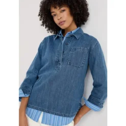 Seasalt Cornwall Oak Leaf Denim Shirt-Women Shirts & Blouses