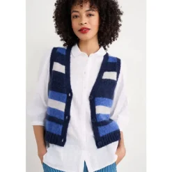 Seasalt Cornwall Painter Striped Button-Down Vest Contains Mohair-Women Knitwear